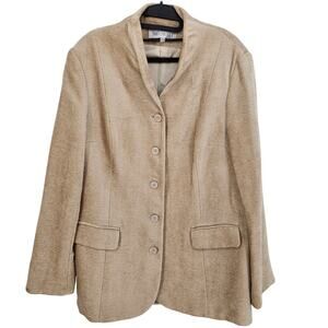 Worth Vintage Beige Textured Button Front Collarless Blazer Classic Jacket 16